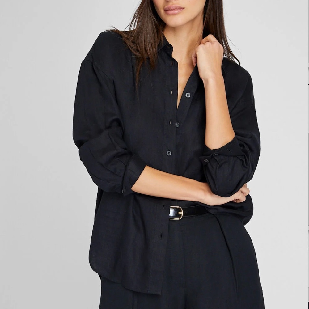 Relaxed Linen Button Front Shirt - Brand New - NEVER WORN - Black